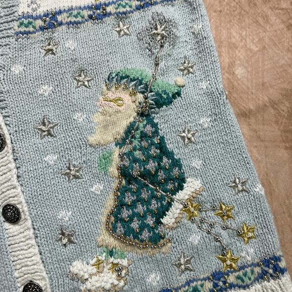 Vintage 90s Marisa Christina Christmas Collection Santa Claus Patchwork Sweater - Picture 7 of 9